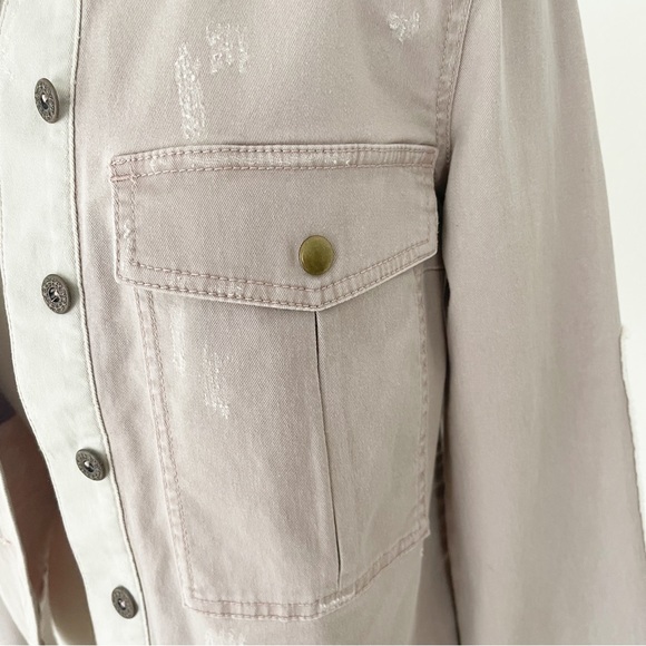 Free People Distressed Purple Cargo Utility Denim Bomber Jacket | Small - Picture 6 of 16